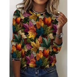 T-Shirt da Donna Grafica Floreale Piante Vintage Moda Elegante Manica Lunga Girocollo Collo Rotondo Top Regolari Quotidiano Weekend Stampa Marrone Primavera Autunno Inverno