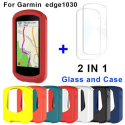 2-in-1 For Garmin Edge 1030 Bike Bicycle Computer Silicone Protective Cover Case + Glass Film For Edge 1030 Plus Protector Shell