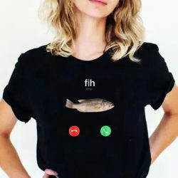 Fih Calling Remind Me Message Decline Accept Phone Call Fish T-Shirt Funny Fishman Graphic Outfit Short Sleeve Blouses Novelty