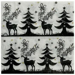 20pcs 33cm 2Layer Black and White Christmas Tree Printed Napkins Party Table Paper Decorative Painting Paper DIY Decoupage Paper