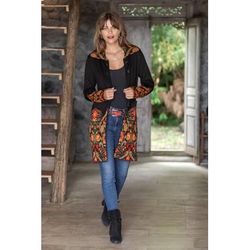'Spring-Themed Floral 100% Baby Alpaca Coat Woven in Peru'