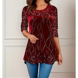 Per donna Blusa Top con paillettes Floreale Grafico Vintage Elegante Manica Lunga Girocollo Top Regolari Quotidiano Ferie Uscire Paillettes Stampato Giallo Rosso Viola Autunno Inverno