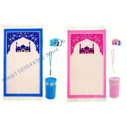 Tapis prière pour enfants musulmans lavables avec coussins oreiller Janamaz Sajadah tapis islamique doux, tissu