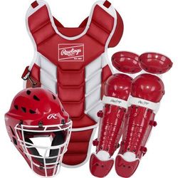 Rawlings Players 3.0 Series Youth Catcher's Set - Ages 9-12 Scarlet/White