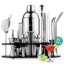 biemlerfn set di shaker per cocktail da 25 pezzi, kit da barman per mixologia con supporto in acrilico, utensili da bar in acciaio inossidabile, accessori completi da barman e libro di ricette