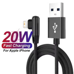 Câble USB de Charge rapide à Angle droit, coude à 90 degrés, chargeur de jeu pour iPhone 13 14 pro 11 12 Mini XS Max X XR 5 6 6S 7 8 Plus SE