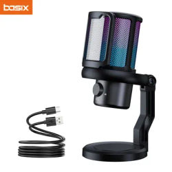 USB Microphone for Recording and Streaming on PC Headphone Output and Touch-Mute Button RGB Gaming Microphone Noise Cancellation