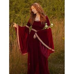 Retrò Vintage Medievale Rinascimento Vestito Strega Vichingo Straniero Streghe Elfico Costume Per donna Ragazze Celtico Reale Notte di Valpurga Halloween Carnevale Mascherata Festa / Sera Bambini