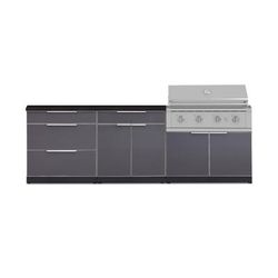 NewAge Outdoor Kitchens Aluminum 5-Piece Cabinet Set With 3 Drawer, Bar, Grill Cabinet, Performance Grill and Countertop