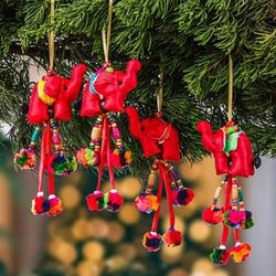 'Thai Elephant 4-Piece Cotton Blend Ornament Set in Red Hues'