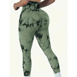 Leggings d'entraînement taille haute sans couture Tie Dye pour femmes, pantalons athlétiques froissés pour le levage des fesses, le Yoga et la gymnastique