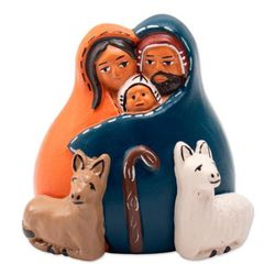 'Andean-Themed Hand-Painted Ceramic Nativity Scene from Peru'