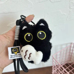 Cute Plush Big Eyed Black Cat Doll Pendant Girl Backpack Doll Pendants Couple Bag Keychain Phone Charms Bag Pendant Accessories