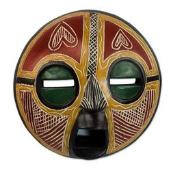 Heart of Africa,'Handcrafted African Sese Wood Wall Mask from Ghana'