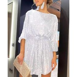 Anni Ruggenti Anni 1920 Mini Vestito Abito da cocktail Maniche corte Il grande Gatsby Paillettes Scollo Tondo Costume Per donna Festa serale Matrimonio Festa / Sera Adulti Vestito Abiti per il ritorno