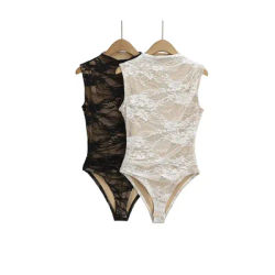 Body Sexy en dentelle sans manches, col rond, élastique, Slim, haut d'été, combinaisons