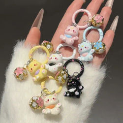 Cute Kitty Keychain With Bell Mini Kitten Charm Resin Cat Pendant Lightweight Key Ring For Girls Kawaii Gift 7x3cm
