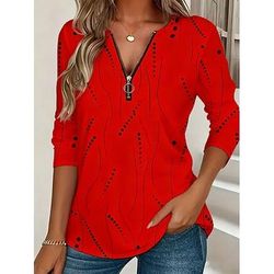 Per donna Maglietta Cerniera Stampato Grafico Geometrico Vintage Moda Elegante Manica Lunga Girocollo Scollo a V Top Regolari Quotidiano Blu Bianco Giallo Rosa Rosso Primavera Autunno Inverno
