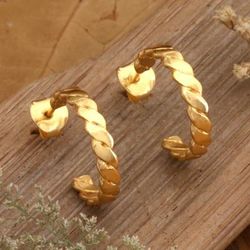 'Braid-Pattern 18k Gold-Plated Half-Hoop Earrings from Bali'