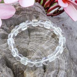 Crystalline Flair,'Clear Quartz Beaded Stretch Bracelet Handmade in Thailand'