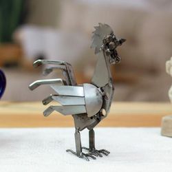 'Eco-Friendly Recycled Metal Rooster Sculpture from Mexico'