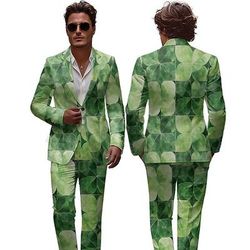 San Patrizio 2026 Pantaloni Completi Blazer Trifoglio Irlandese Innovativo Divertente Adulti Per uomo Giorno di San Patrizio Casuale Feste Vestirsi