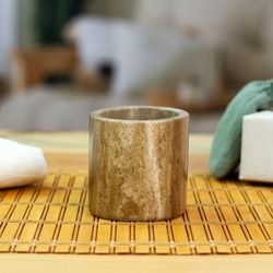 'Minimalist-Inspired Hand-Carved Brown Marble Pencil Holder'
