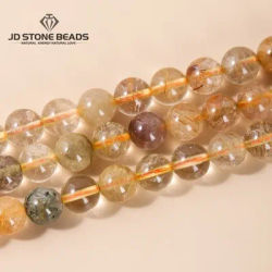 Natural Multicolor Rutilated Quartz Beads Round Loose Space Energy Hair Crystal Bead For Jewelry Making Diy Bracelet Necklace