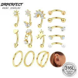 Drperfect 1PC Rook Eyebrow Piercing 16G Flat Helix Hoops Vertical Curved Barbell Stainless Steel Daith Conch Septum Stud Jewelry