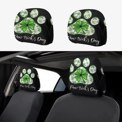 Copri poggiatesta per auto con trifoglio verde, 2 pezzi adatti a tutti i veicoli, neri stampa trifoglio verde, design piatto 2D, poliestere, facile da installare - accessori auto per il giorno di