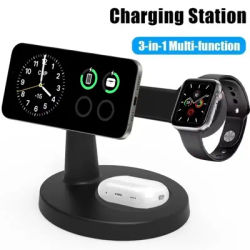 Support de chargeur magnétique sans fil 3 en 1, pour iPhone 17 16 15 14 Pro Max Apple Watch 9 8, support de téléphone AirPods, Station de charge rapide