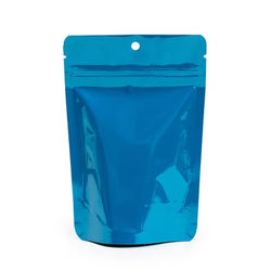 Blue Metallized Stand Up Zipper Pouch + Hang Hole 4" x 2 3/8" x 6" 100 pack ZBGM2BLH