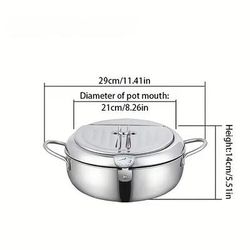 Friggitrice in acciaio inox 304 con controllo della temperatura, padella multifunzione a risparmio di olio con cestello filtrante rimovibile, base universale per gas fornelli a induzione, pentola per