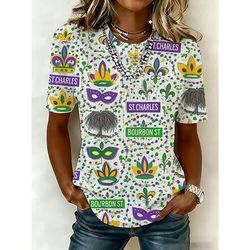 Carnevale Per donna Maglietta Stampato Floreale Vintage Elegante Classico Manica Corta Girocollo Top Regolari Quotidiano Nero Bianco Giallo Rosa Viola Estate Primavera