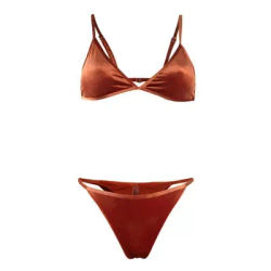 Ensemble bikini en velours Fours Colors Coupe triangulaire réglable | Maillot de bain élégant rouge vin/or/Orange/vert pour plage et piscine