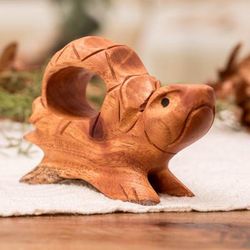 'Animal-Themed Handmade Natural Mahogany Wood Turtle Figurine'