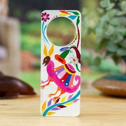 Hare Rainbow,'Hand-Painted Alebrije Hare Wood Door Hanger from Mexico'