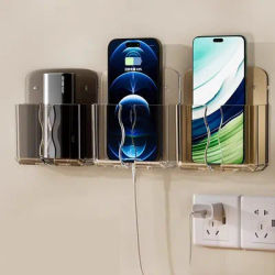 Multifunctional Non Perforated Wall Mounted Storage Box Organizer Remote Controller Holder Hanging Stand Phone Charging Bracket