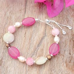 Sweet Autumn,'Pink Quartz Cultured Pearl and Glass Beaded Bracelet'