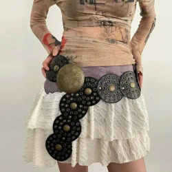Ceinture pour femme haute couture, style Harajuku Y2K, design rétro avec clous, ceinture longue patchwork