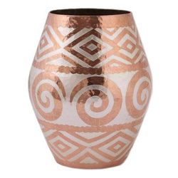 Ancient Pottery,'Spiral Motif Silver Accented Copper Vase from Mexico'