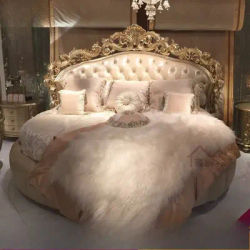 White Elegant Double BedDecoration Girls Style Wooden Circle Double Bed Modern Luxury Adults Cama Casal Furniture For Home