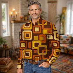 Retrò Vintage Anni '70 Camicia Camicia Aloha Lunghe Hippie Geometrico Etnico Costume Per uomo Mascherata Festival Musicale Feste Abbigliamento quotidiano Adulti Camicia