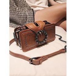 Borsa a tracolla da donna in similpelle di grande capacità con tracolla a catena, design vintage con fibbia borchiata, borsa a tracolla e a tracolla multicolore per spostamenti quotidiani, viaggi, appuntamenti e uscite informali