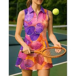 Per donna Piante Abito da tennis Abito sportivo Senza Maniche Stampato Traspirante Tennis Golf Badminton Colletto Polo Collo con zip Vestito Rosa scuro Rosa Verde Chiaro Abbigliamento da tennis