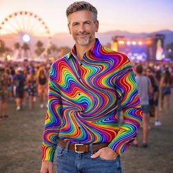 Retrò Vintage Anni '70 Camicia Camicia Aloha Lunghe Hippie Psichedelico Costume Per uomo Mascherata Festival Musicale Feste Abbigliamento quotidiano Adulti Camicia