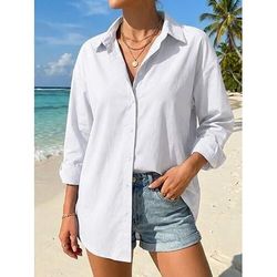 Per donna Camicia Blusa Bottoni Semplice Vintage Elegante Manica Lunga Colletto a Camicia Top Regolari Quotidiano Ferie Uscire Blu Nero Bianco Estate Primavera