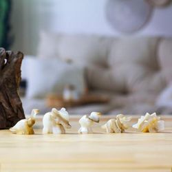 Prehistoric Family,'5 Dinosaur Mammoth Small Decorative Carved Marble Figurines'