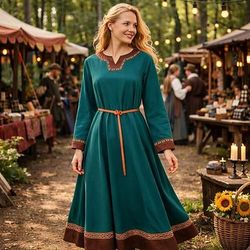 Retrò Vintage Medievale Rinascimento Lunghezza al pavimento Vestito Lunghe Vichingo Costume Per donna Fantasia Halloween Carnevale Fiera Rinascimentale LARP Festa a tema retrò Adulti Vestito Cintura