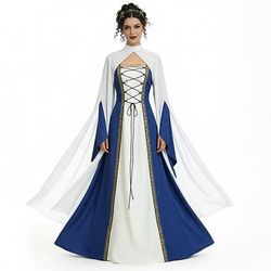 Medievale Rinascimento Vestito Mantello Abito Strega Nobile Abiti reali Costume Per donna Celtico Fantasia Halloween Carnevale Performance LARP Fiera Rinascimentale Adulti Vestito